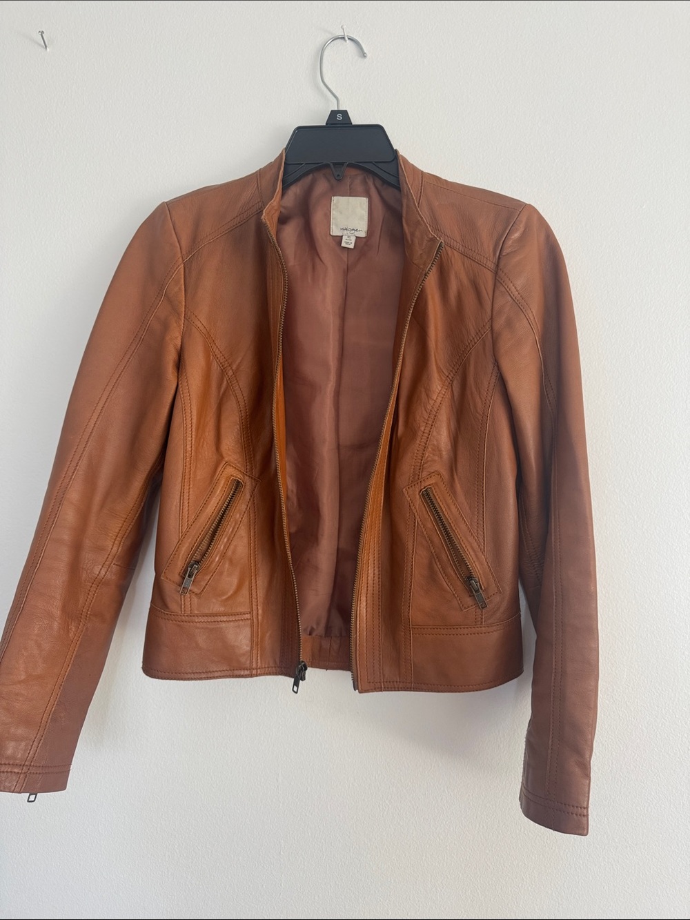 Women's Tan Leather Zip-Front Jacket